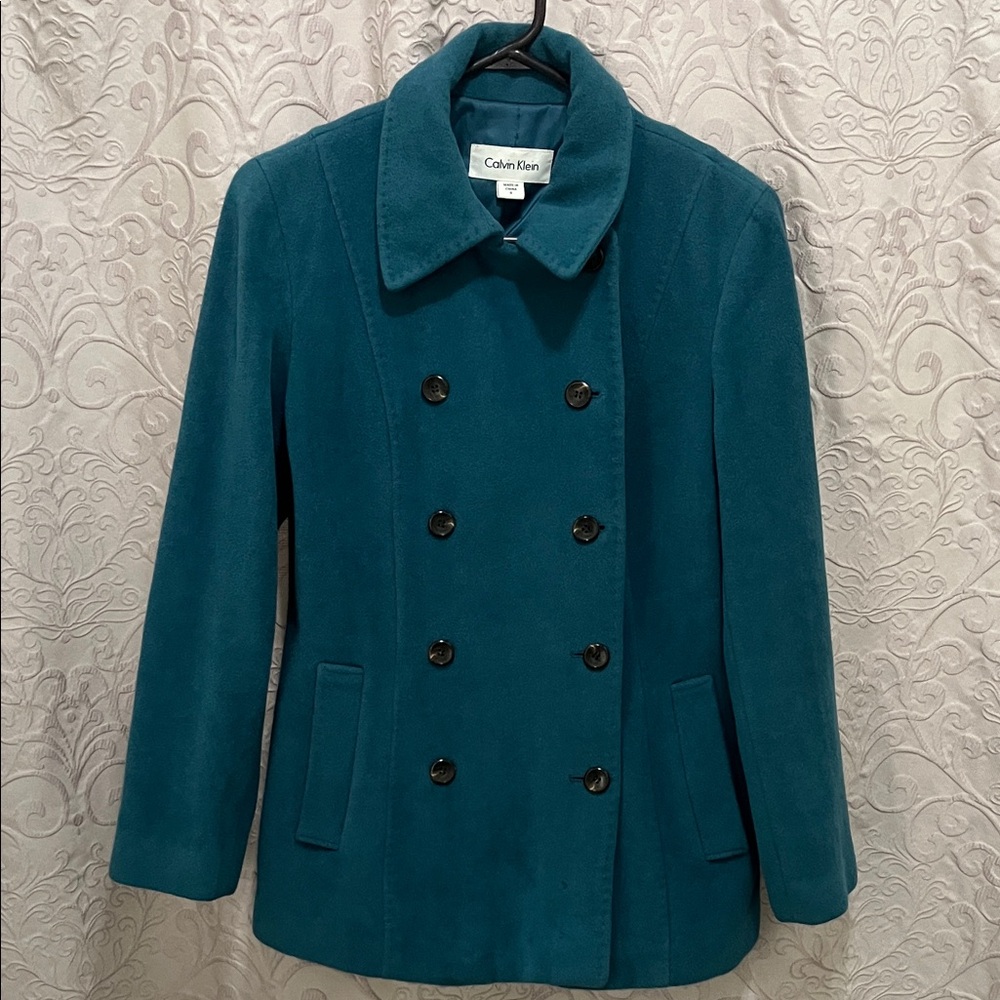 Calvin Klein Turquoise Double-Breasted Pea Coat